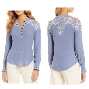 Free People Easy Breezy Henley Floral Shoulder Cut Out XS Like New
